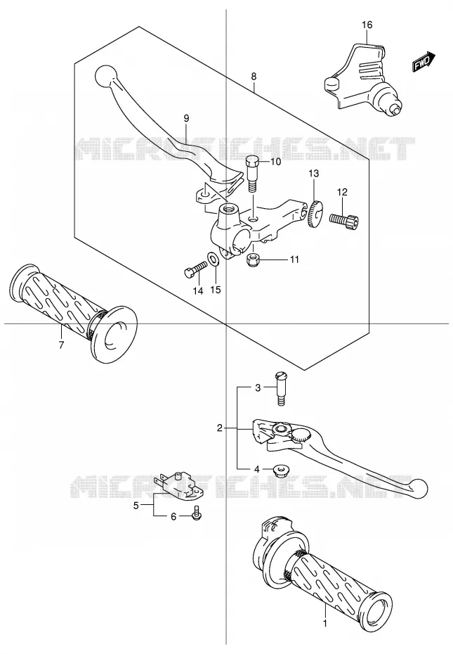 ENSEMBLE LEVIERS - POIGNEES Suzuki MOTO 600 BANDIT 2004  GSF600K4(E2)