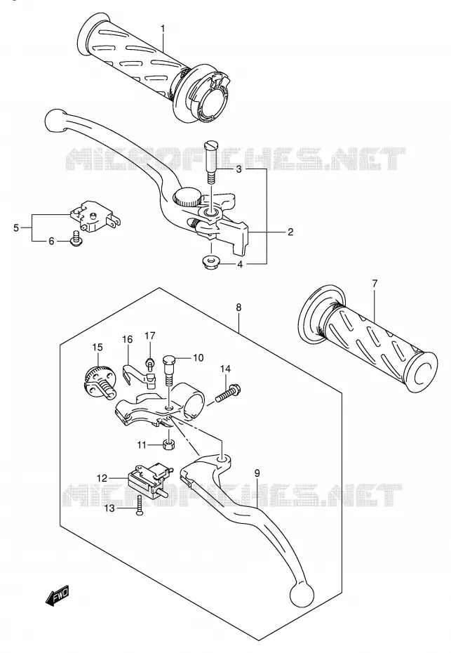 ENSEMBLE LEVIERS - POIGNEES Suzuki MOTO 600 GSX-R 2003  GSX-R600U2K3(E2)