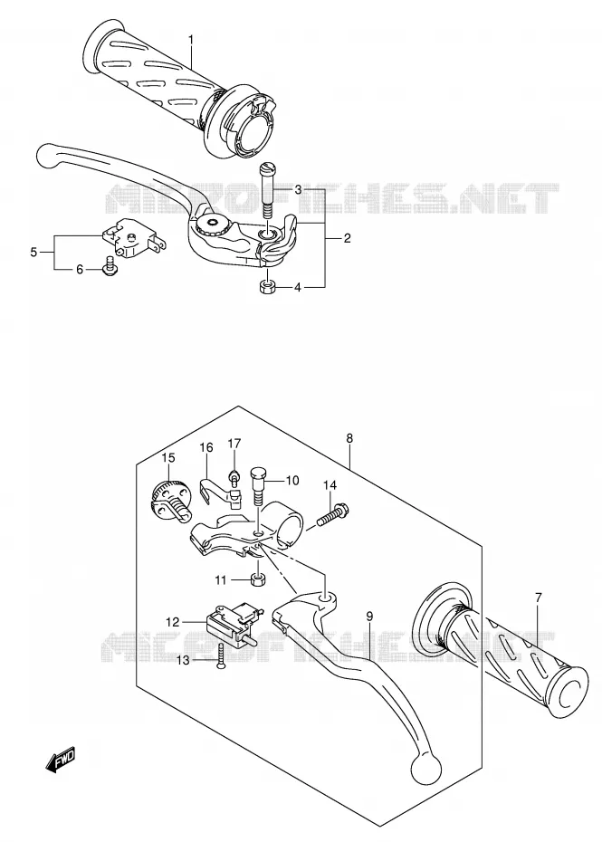 ENSEMBLE LEVIERS - POIGNEES Suzuki MOTO 600 GSX-R 2005  GSX-R600U2K5(E2)