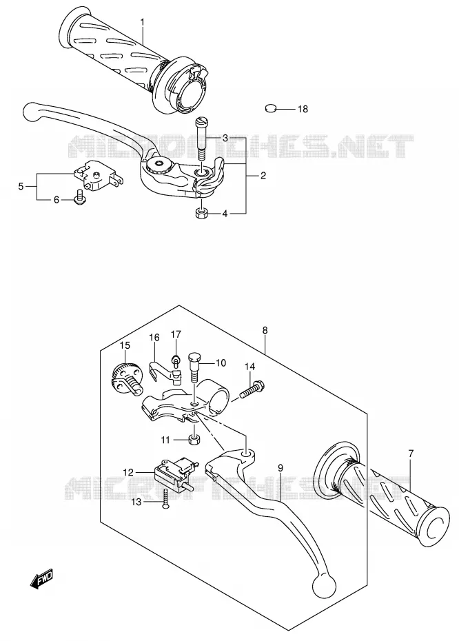 ENSEMBLE LEVIERS - POIGNEES Suzuki MOTO 750 GSX-R 2005  GSX-R750K5(E2)