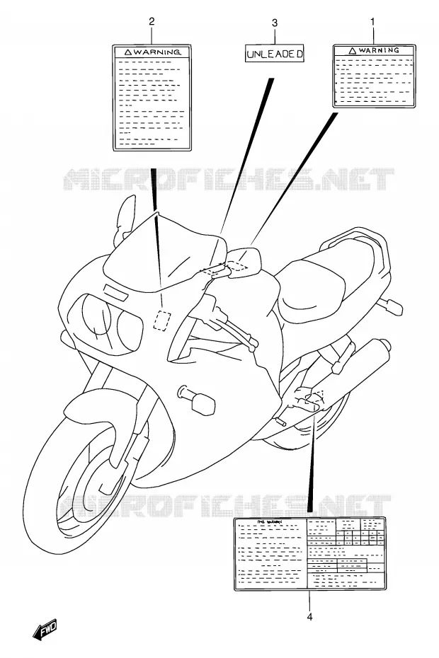ETIQUETTE (MODELE P/R/S) Suzuki MOTO 1100 GSX-R 1996  GSX-R1100WT(E2)