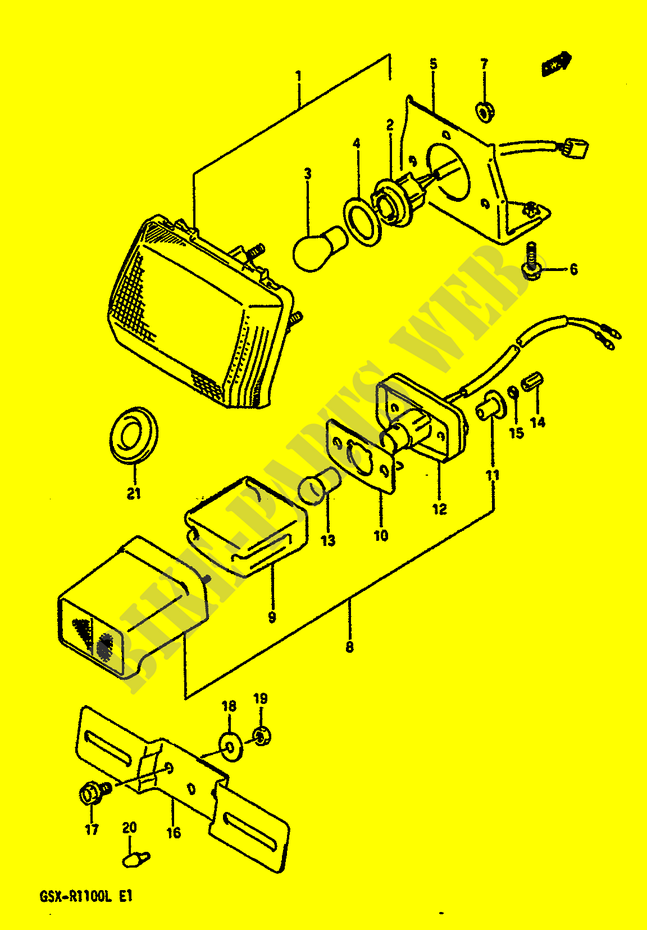 FEU ARRIERE   ECLAIRAGE DE PLAQUE (E1) pour Suzuki GSX-R 1100 1990