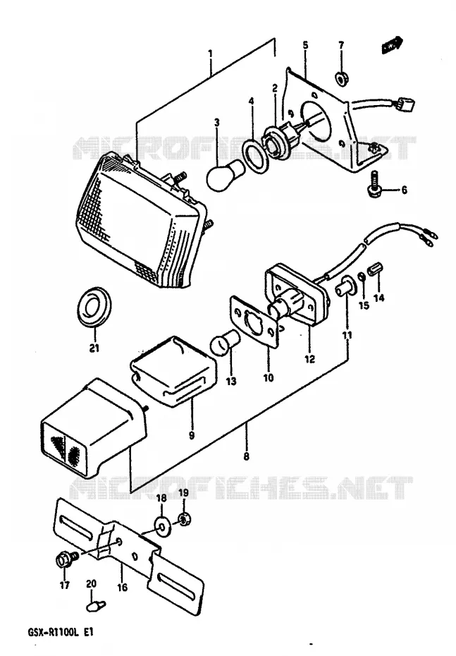 FEU ARRIERE - ECLAIRAGE DE PLAQUE (E1) Suzuki MOTO 1100 GSX-R 1990  GSX-R1100L(K/L)