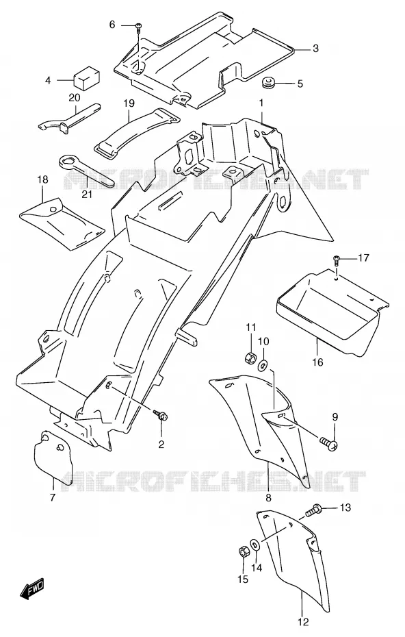 GARDE BOUE ARRIERE (GSF1200SAV/SAW/SAX/SAY) Suzuki MOTO 1200 BANDIT 1999  GSF1200X(E2)