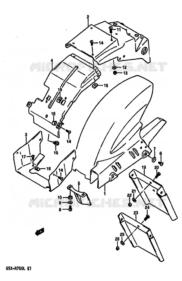 GARDE BOUE ARRIERE (MODELE J/K) Suzuki MOTO 750 GSX-R 1989  GSX-R750K(K/L/M)
