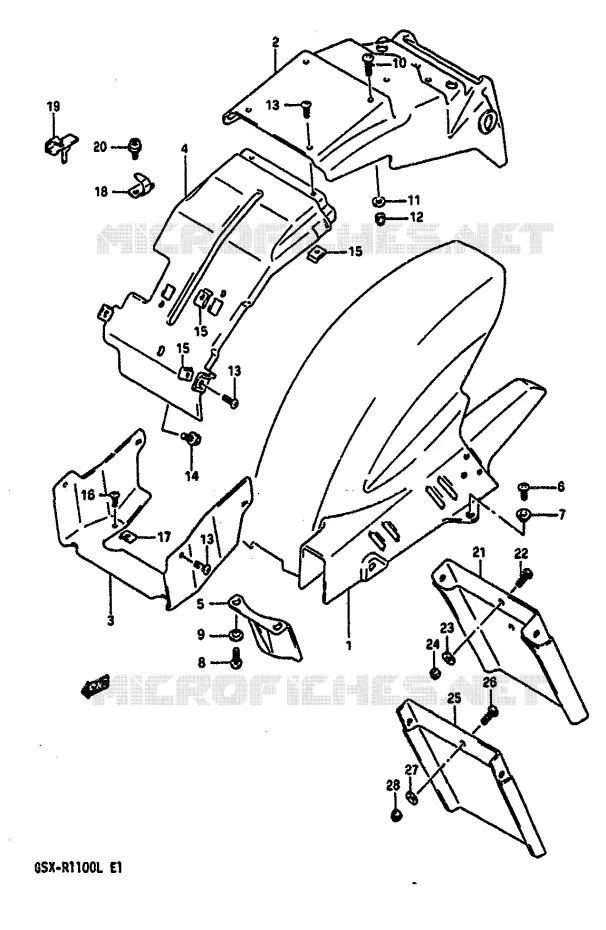 GARDE BOUE ARRIERE (MODELE L) Suzuki MOTO 1100 GSX-R 1990  GSX-R1100L(K/L)