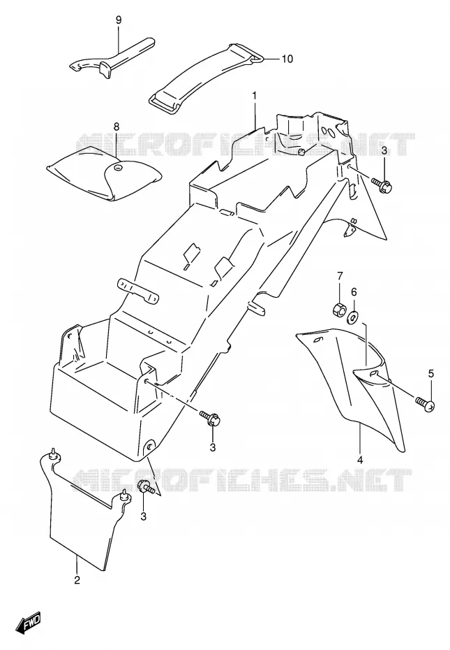 GARDE BOUE ARRIERE (MODELE T/V/W/X) Suzuki MOTO 600 BANDIT 1998  GSF600W(E2)