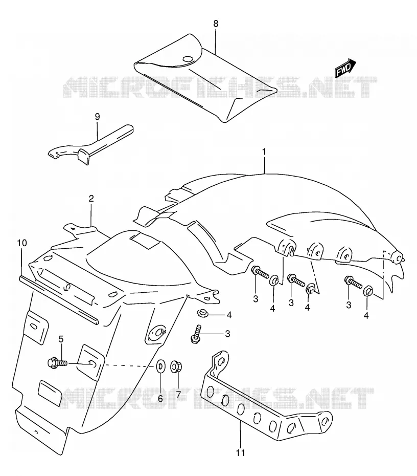GARDE BOUE ARRIERE Suzuki MOTO 250 GSX 1992  GSX250FN(E24)