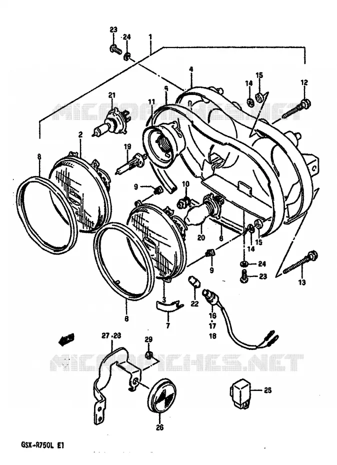 PHARE (MODELE J/K) Suzuki MOTO 750 GSX-R 1988  GSX-R750J(J/K/L)