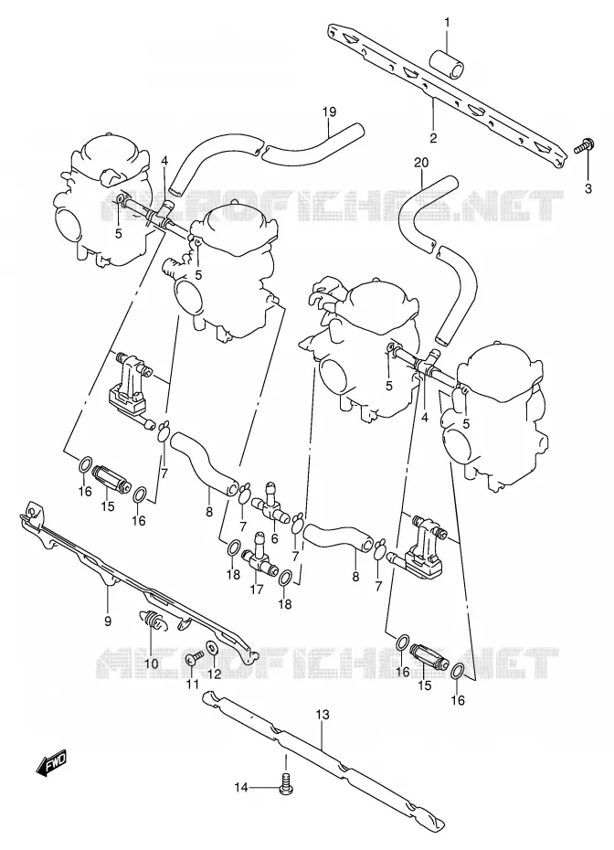 PIECES EXTERNES CARBURATEUR (MODELE S) Suzuki MOTO 600 BANDIT 1998  GSF600SW(E2)