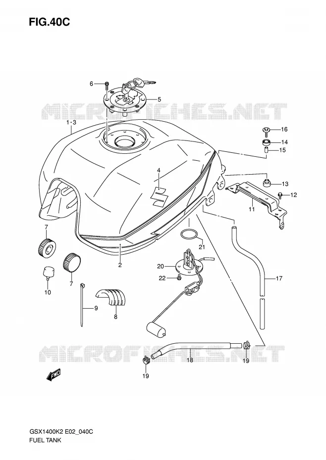 RESERVOIR D'ESSENCE (MODELE K5) Suzuki MOTO 1400 GSX 2002  GSX1400U1K2(E2)