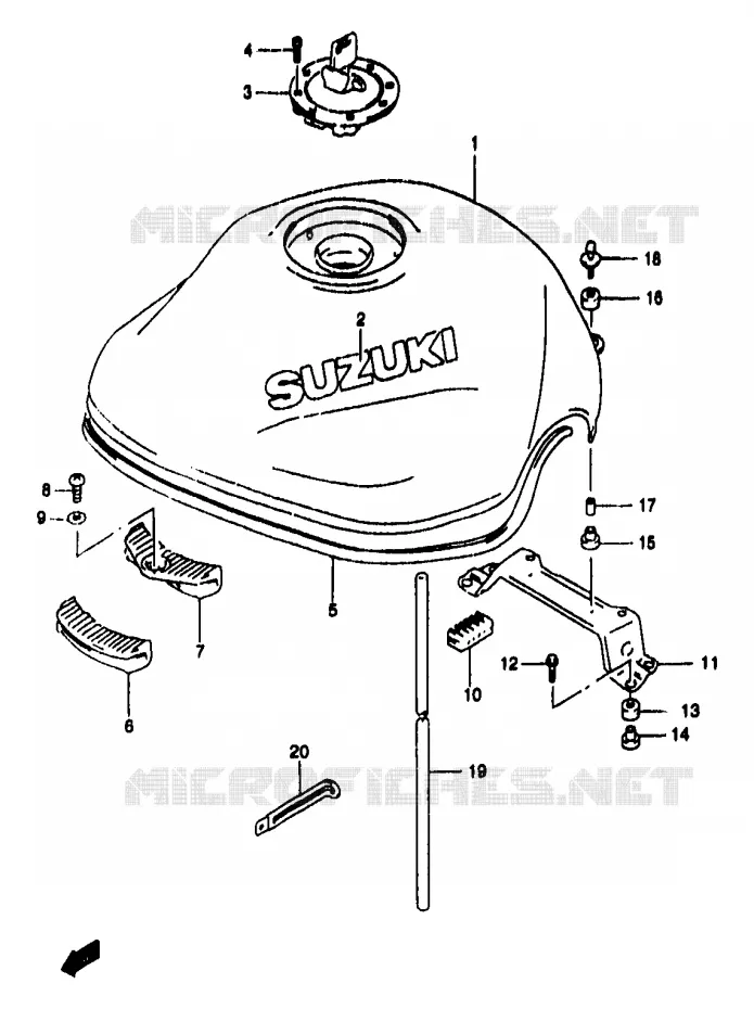 RESERVOIR D'ESSENCE (MODELE T/V) Suzuki MOTO 1200 BANDIT 1999  GSF1200SX(T/V/W/X/Y)