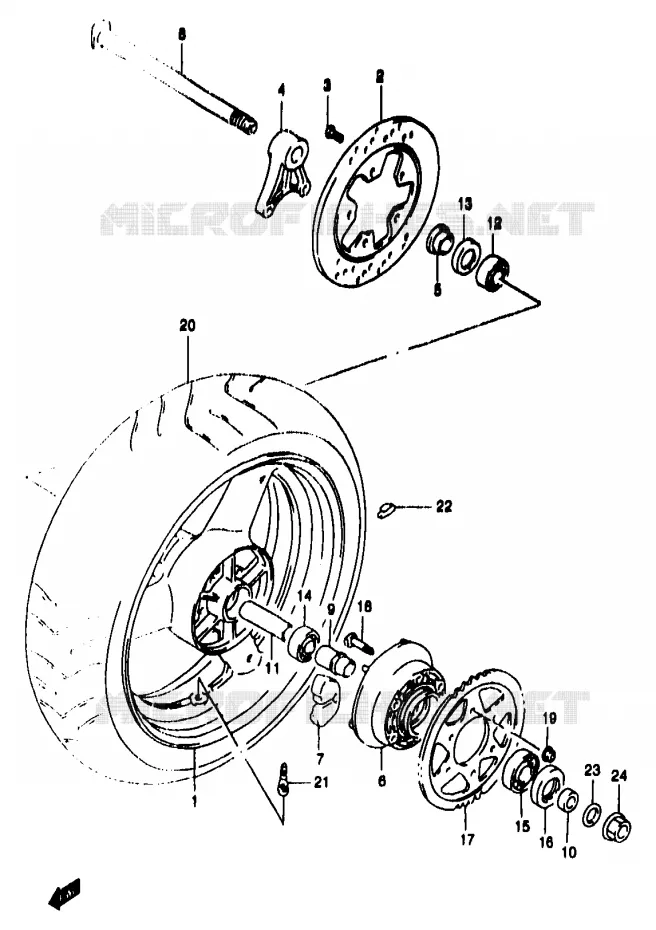 ROUE ARRIERE (GSF1200T/V/W/X/Y/ST/SV/SW/SX/SY) Suzuki MOTO 1200 BANDIT 1999  GSF1200X(T/V/W/X/Y)