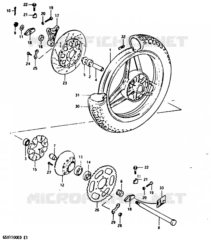 ROUE ARRIERE (GSX1100ED/EXD/ESD) Suzuki MOTO 1100 GSX-E 1983  GSX1100ED(Z/D)