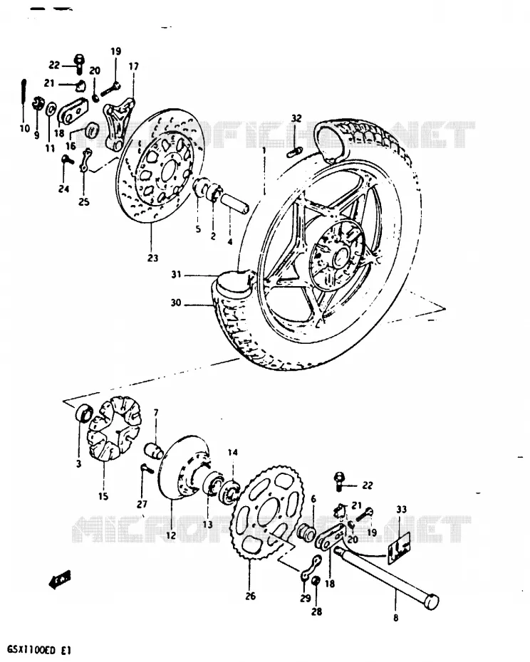 ROUE ARRIERE (GSX1100EZ) Suzuki MOTO 1100 GSX-E 1983  GSX1100EXD(Z/D)