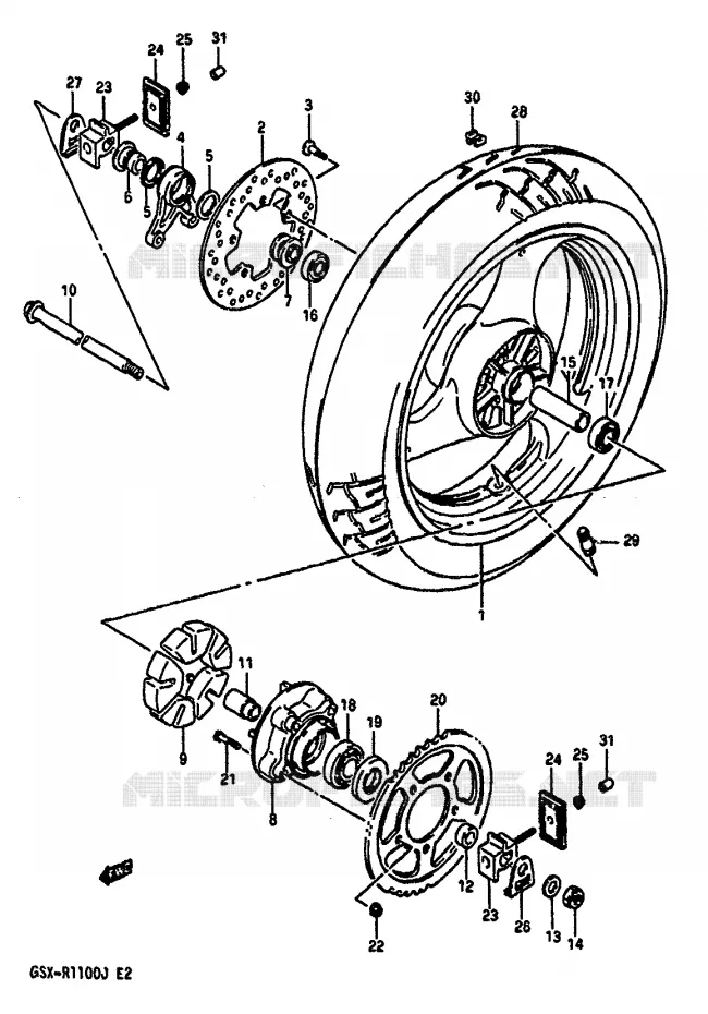 ROUE ARRIERE (MODELE J) Suzuki MOTO 1100 GSX-R 1987  GSX-R1100H(G/H/J)