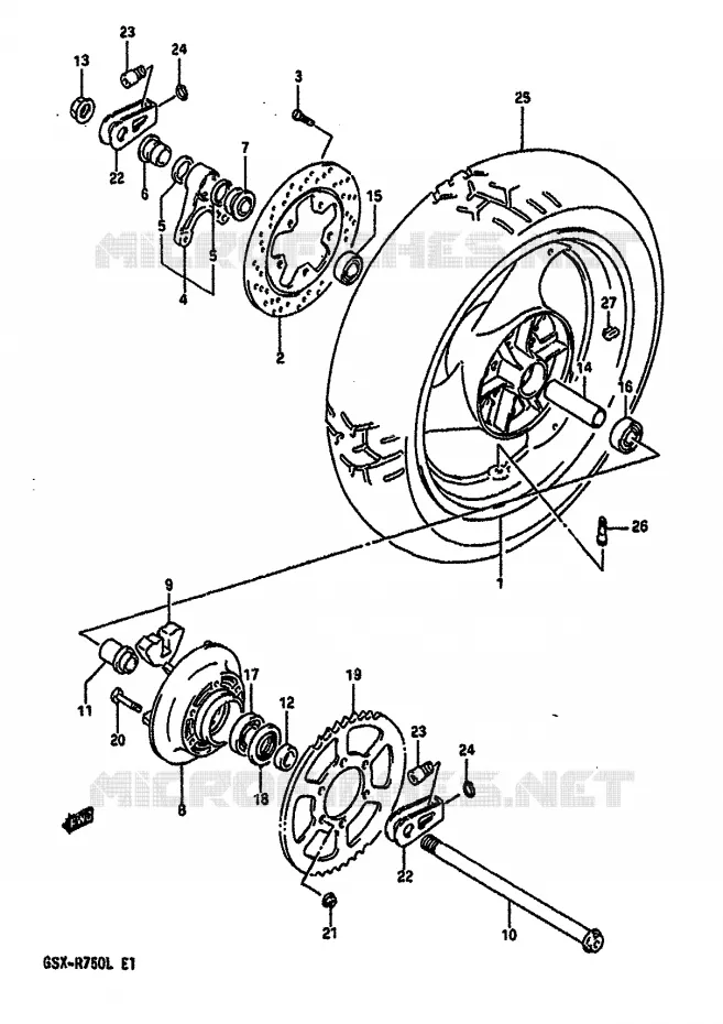 ROUE ARRIERE (MODELE L) Suzuki MOTO 750 GSX-R 1990  GSX-R750L(J/K/L)