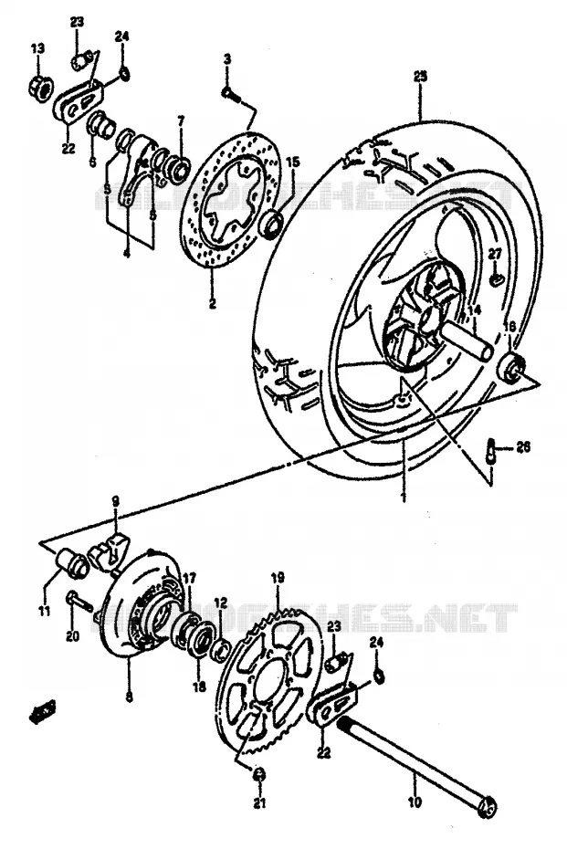 ROUE ARRIERE Suzuki MOTO 1100 GSX-R 1992  GSX-R1100 N (M/N)