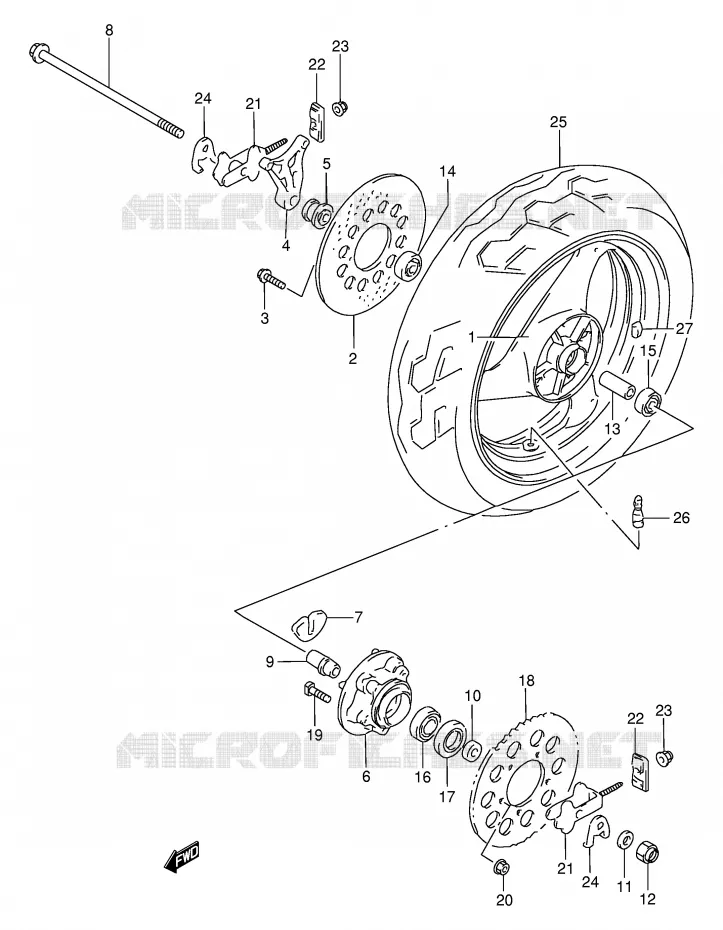 ROUE ARRIERE Suzuki MOTO 250 GSX 1993  GSX250FP(E24)