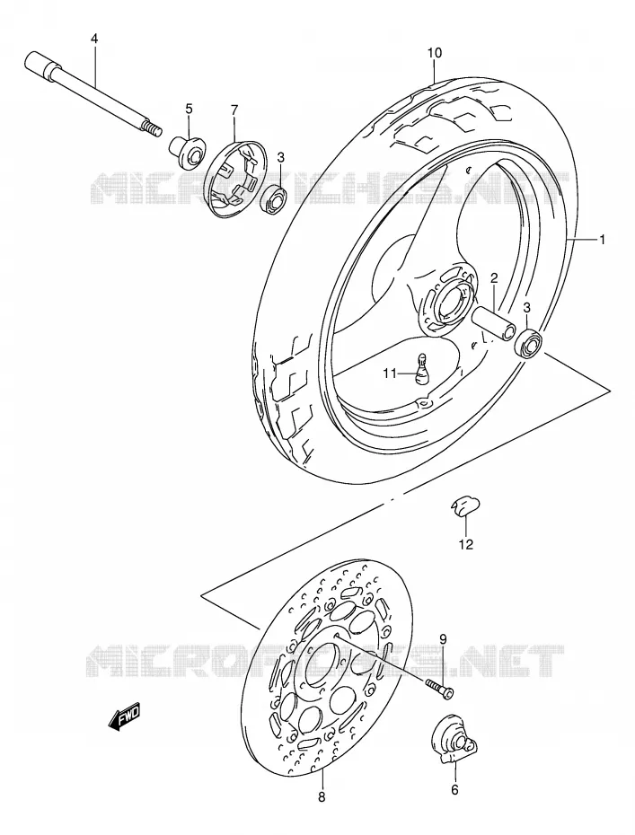 ROUE AVANT (MODELE N/P/R/T/V) Suzuki MOTO 250 GSX 1994  GSX250FR(E24)