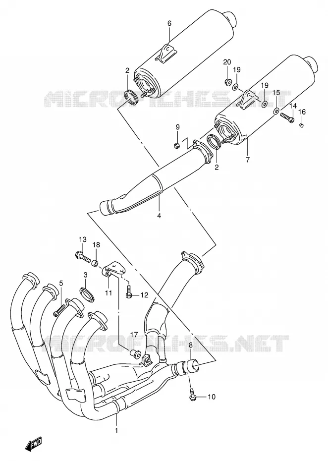SILENCIEUX (MODELE S/T/V/W) Suzuki MOTO 1100 GSX-R 1995  GSX-R1100WS(E2)