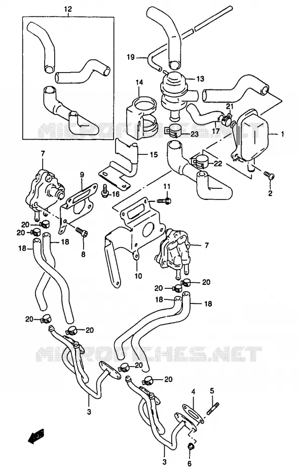 SYSTÈME DE RECYCLAGE GAZ D'ECHAPPEMENT (GSF1200ST/SV/SW/SX/SY E18) Suzuki MOTO 1200 BANDIT 1998  GSF1200SW(T/V/W/X/Y)