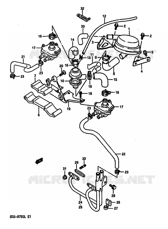 SYSTÈME DE RECYCLAGE GAZ D'ECHAPPEMENT (MODELE J/K E18) Suzuki MOTO 750 GSX-R 1990  GSX-R750L(J/K/L)