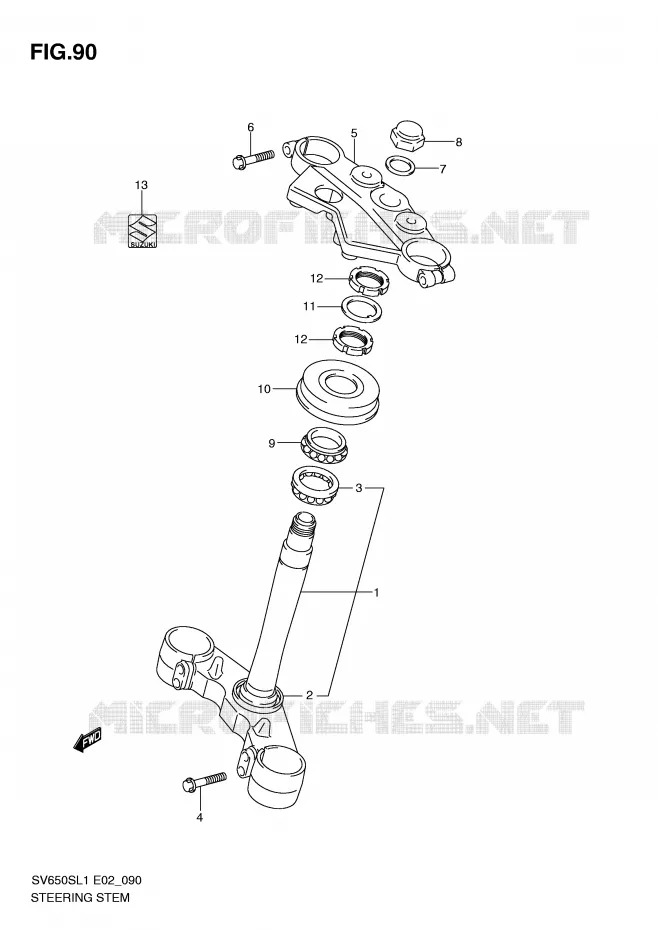 COLONNE DE DIRECTION (SV650SL1 E24) Suzuki MOTO 650 SV 2011  SV650SL1(E2)