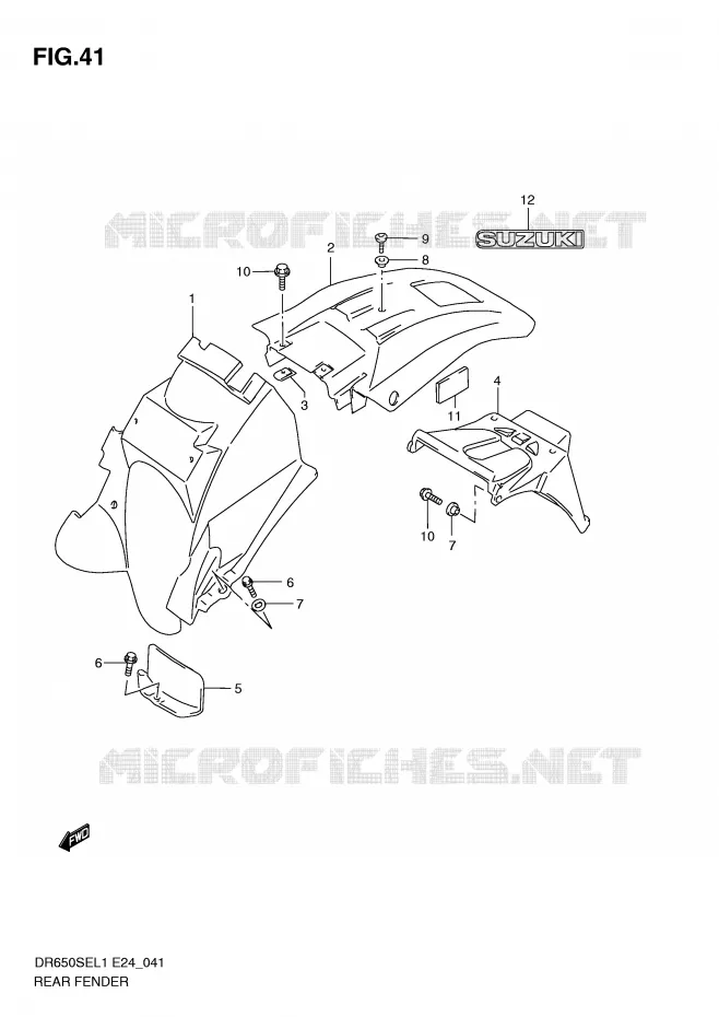 GARDE BOUE ARRIERE Suzuki MOTO 650 DR 2011  DR650SE L1(E24)