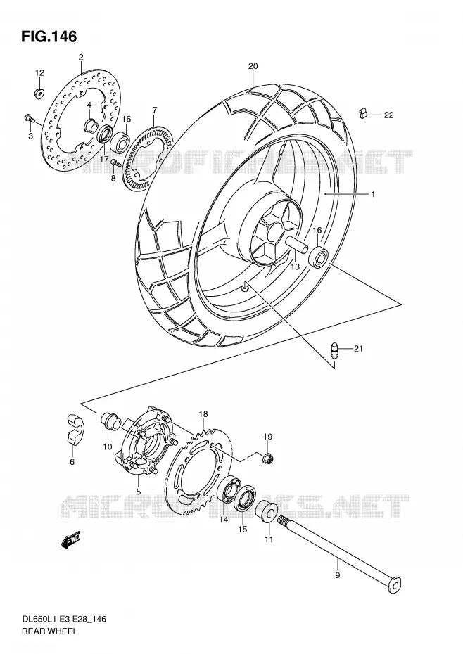 ROUE ARRIERE (DL650AL1 E28) Suzuki MOTO 650 V-STROM 2011  DL650L1(E3)