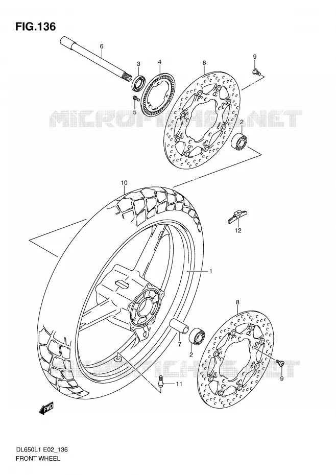 ROUE AVANT (DL650AL1 E2) Suzuki MOTO 650 V-STROM 2011  DL650UEL1(E2)