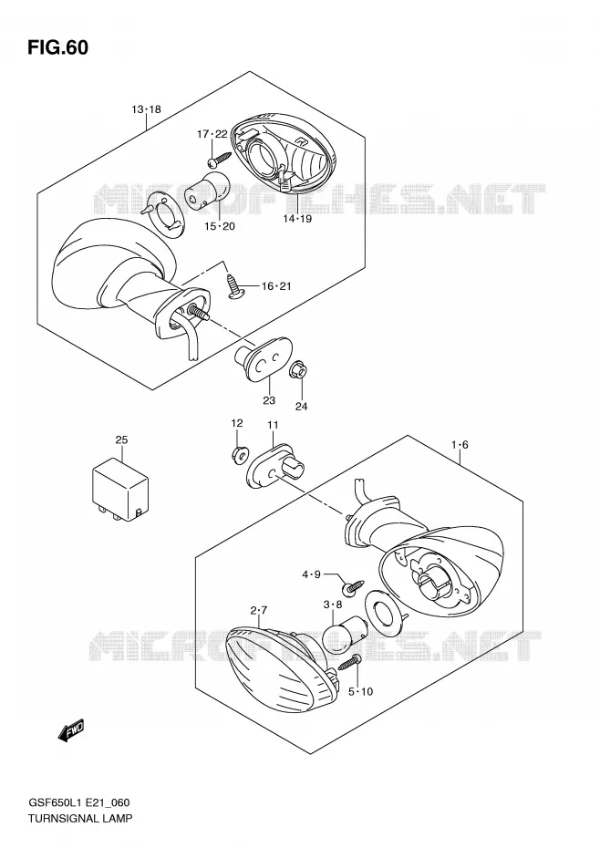 CLIGNOTANTS (GSF650AL1 E21) Suzuki MOTO 650 BANDIT 2011  GSF650UAL1(E21)