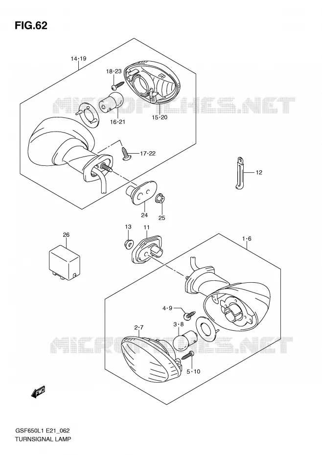 CLIGNOTANTS (GSF650SL1 E21) Suzuki MOTO 650 BANDIT 2011  GSF650SUL1(E21)
