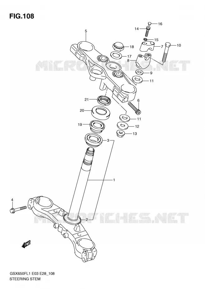 COLONNE DE DIRECTION (GSX650FAL1 E28) Suzuki MOTO 650 GSX-F 2011  GSX650FL1(E3/E28)