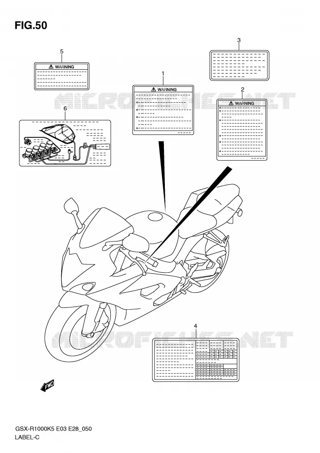ETIQUETTE D'AVERTISSEMENT Suzuki MOTO 1000 GSX-R 2005  GSX-R1000K5 (E3)