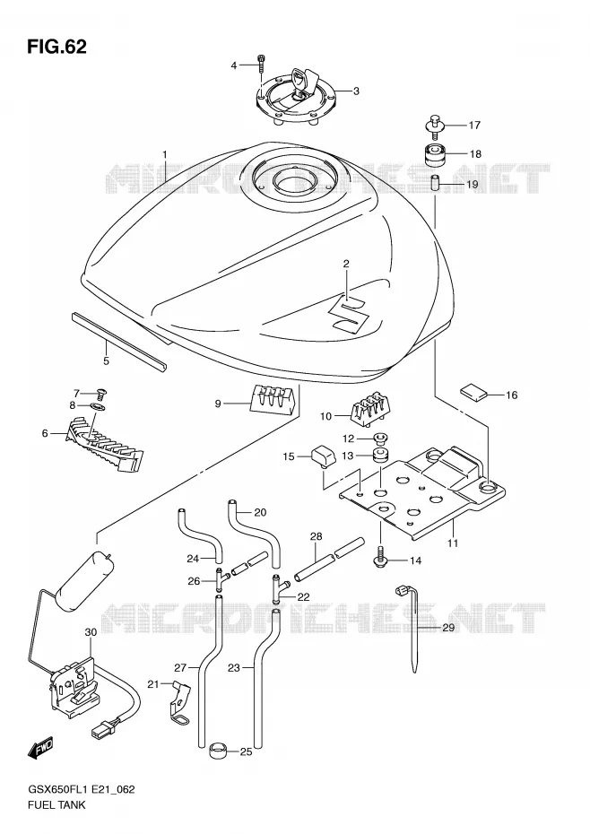 RESERVOIR D'ESSENCE (GSX650FL1 E21) Suzuki MOTO 650 GSX-F 2011  GSX650FAL1(E21)