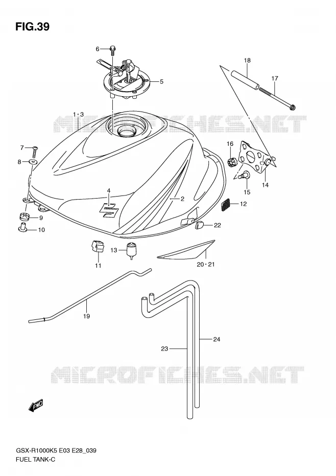 RESERVOIR D'ESSENCE (MODELE K5) Suzuki MOTO 1000 GSX-R 2005  GSX-R1000 K5 (E28)