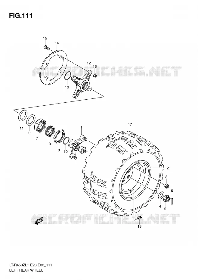ROUE ARRIERE GAUCHE (LT-R450ZL1 E28) Suzuki QUAD 450 QUADRACER 2011  LT-R450ZL1(E28/E33)