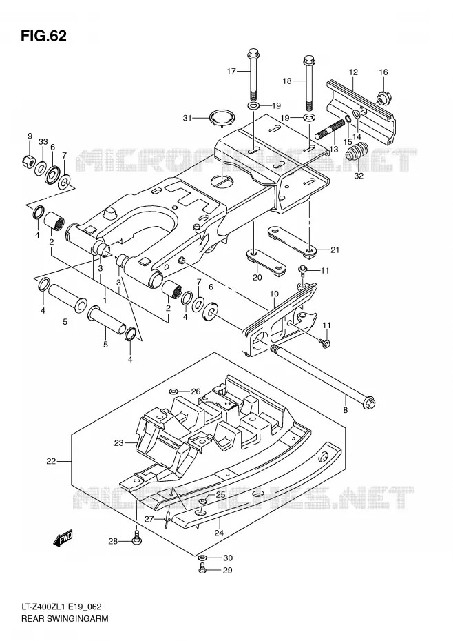 BRAS OSCILLANT ARRIERE Suzuki QUAD 400 QUADSPORT 2011  LT-Z400ZL1(E19)