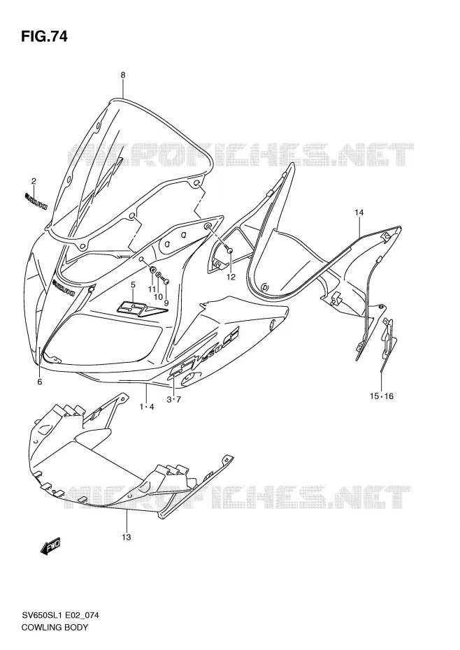 CARENAGES - ETIQUETTES Suzuki MOTO 650 SV 2011  SV650SUL1(E2)