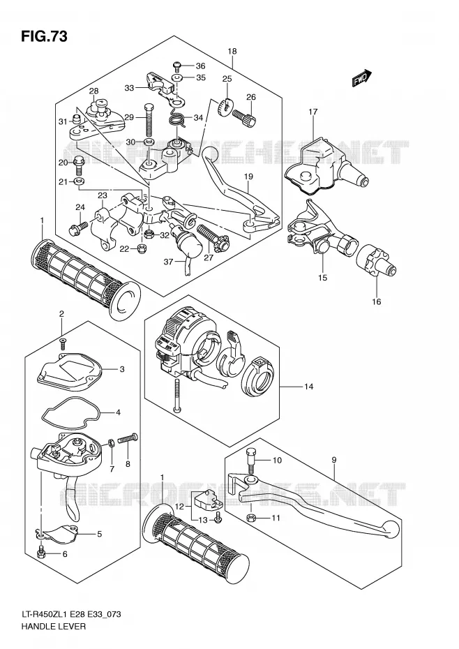 ENSEMBLE LEVIERS - POIGNEES Suzuki QUAD 450 QUADRACER 2011  LT-R450L1(E28/E33)