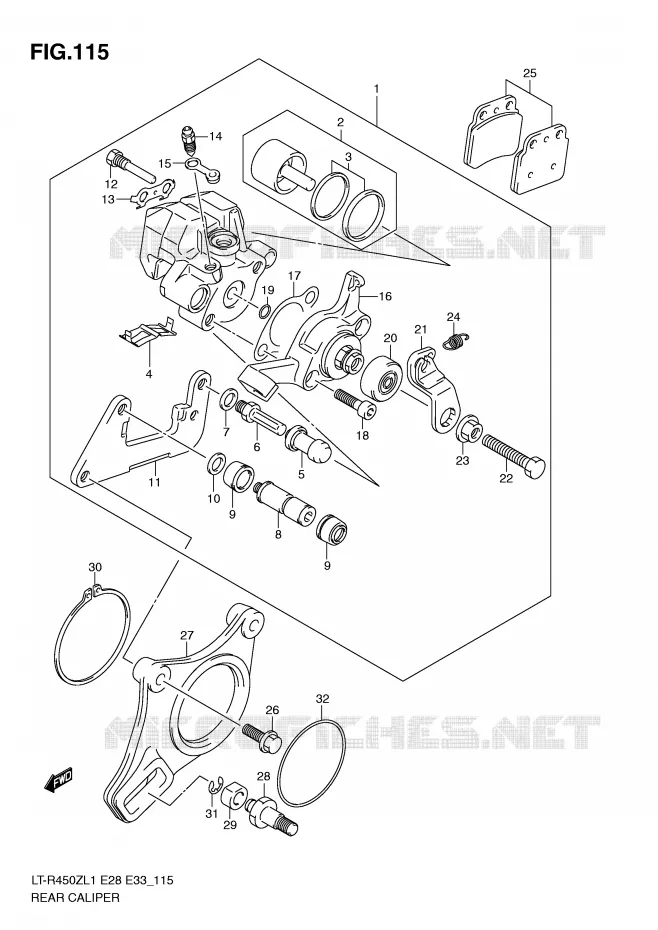 ETRIER DE FREIN ARRIERE Suzuki QUAD 450 QUADRACER 2011  LT-R450ZL1(E28/E33)