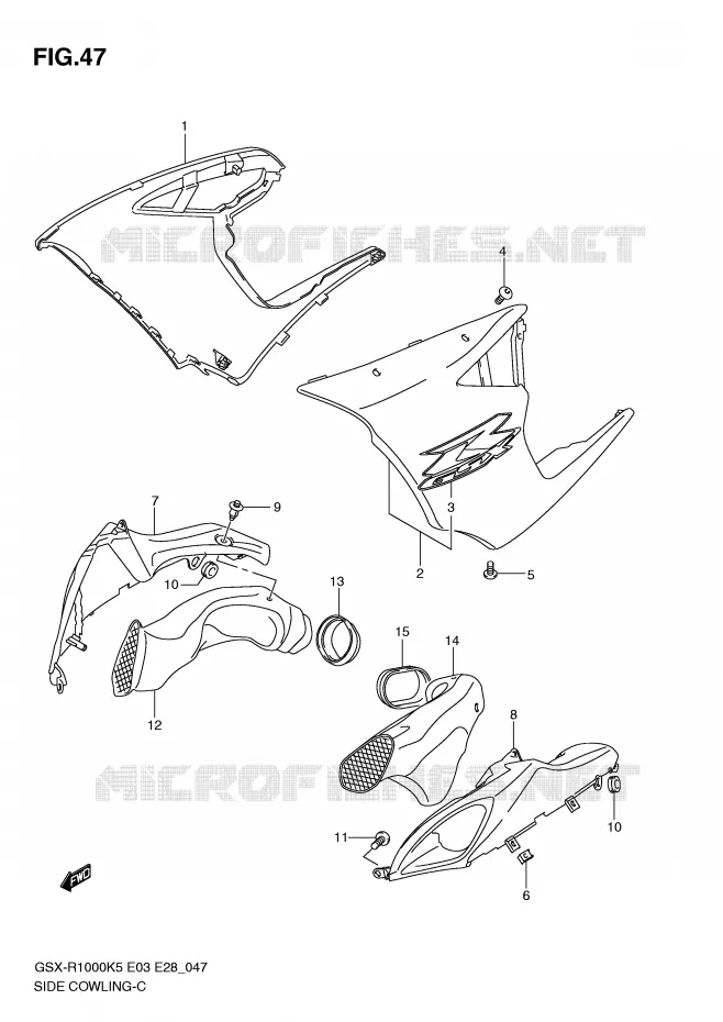 FLANCS DE CARENAGES (MODELE K5) Suzuki MOTO 1000 GSX-R 2005  GSX-R1000 K5 (E33)