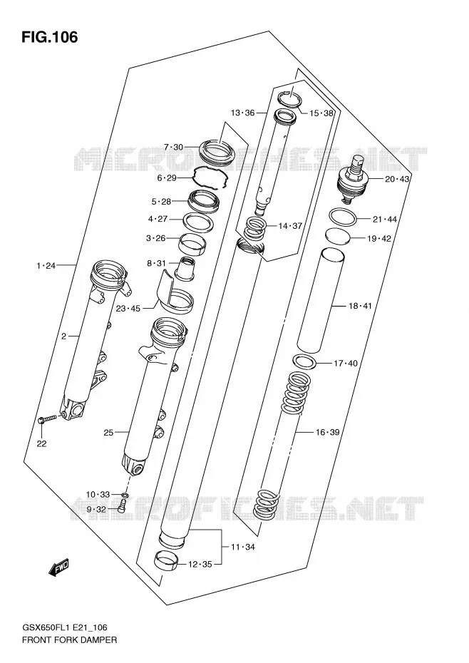FOURCHE (GSX650FL1 E24) Suzuki MOTO 650 GSX-F 2011  GSX650FL1(E21)