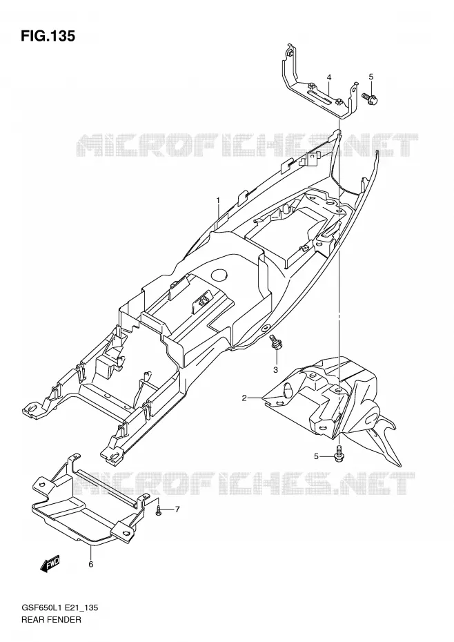 GARDE BOUE ARRIERE (GSF650L1 E21) Suzuki MOTO 650 BANDIT 2011  GSF650AL1(E21)