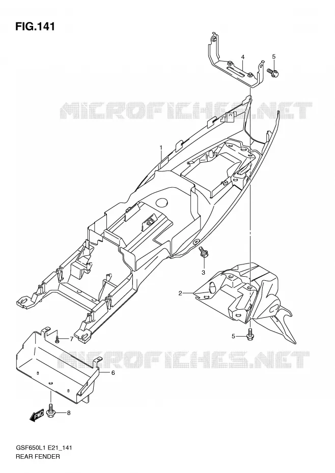 GARDE BOUE ARRIERE (GSF650SAL1 E21) Suzuki MOTO 650 BANDIT 2011  GSF650SAL1(E21)