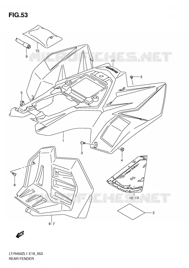 GARDE BOUE ARRIERE (LT-R450L1 E19) Suzuki QUAD 450 QUADRACER 2011  LT-R450L1(E19)