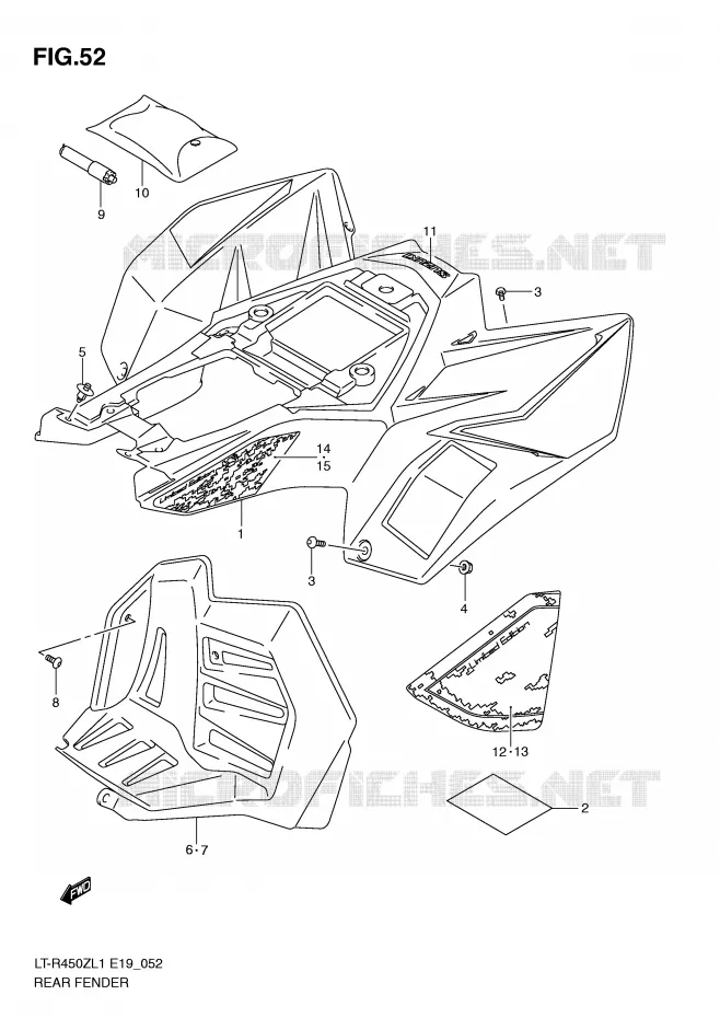 GARDE BOUE ARRIERE (LT-R450ZL1 E19) Suzuki QUAD 450 QUADRACER 2011  LT-R450ZL1(E19)