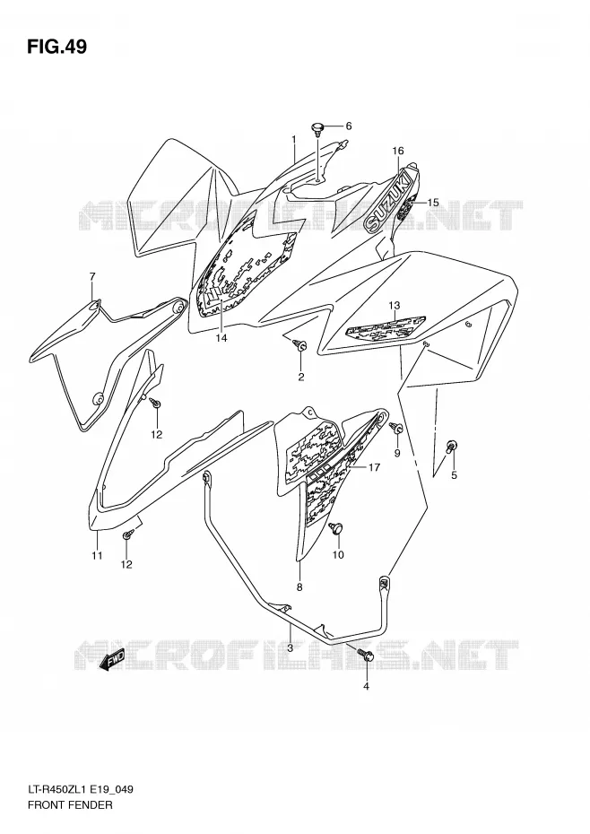 GARDE BOUE AVANT (LT-R450L1 E19) Suzuki QUAD 450 QUADRACER 2011  LT-R450ZL1(E19)