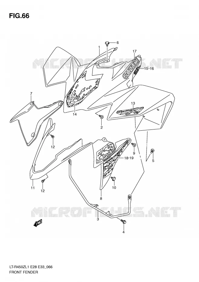 GARDE BOUE AVANT (LT-R450ZL1 E33) Suzuki QUAD 450 QUADRACER 2011  LT-R450ZL1(E28/E33)